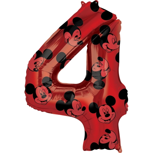 BALON CYFRA 4 MYSZKA MICKEY CZERWONY 26'' 66cm