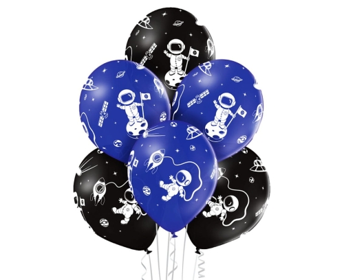 BALONY ASTRONAUTA GRANAT/CZARNE 30cm 6szt