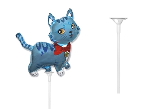 BALON KOTEK NIEBIESKI 14'' 36cm + PATYK