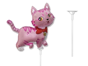 BALON KOTEK RÓŻOWY 14'' 36cm + PATYK