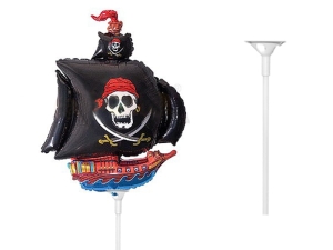 BALON STATEK PIRACKI CZARNY 14'' 36cm + PATYK