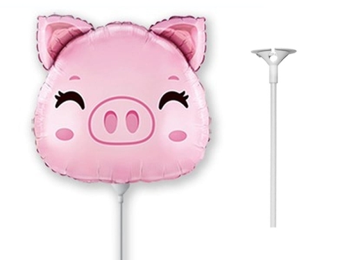 BALON ŚWINKA RÓŻOWY 14'' 36cm + PATYK