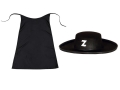 ZESTAW ZORRO CZARNY PELERYNA 75cm 2el