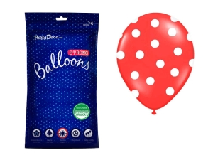 BALONY CZERWONE KROPKI BIAŁE 30cm 50szt