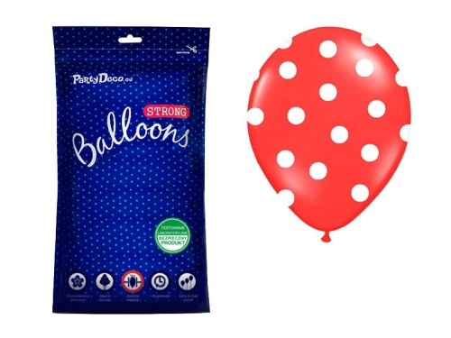BALONY CZERWONE KROPKI BIAŁE 30cm 50szt