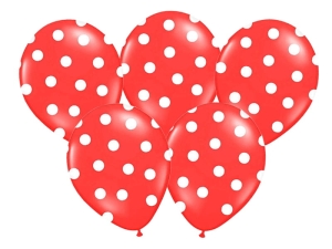 BALONY CZERWONE KROPKI BIAŁE 30cm 5szt