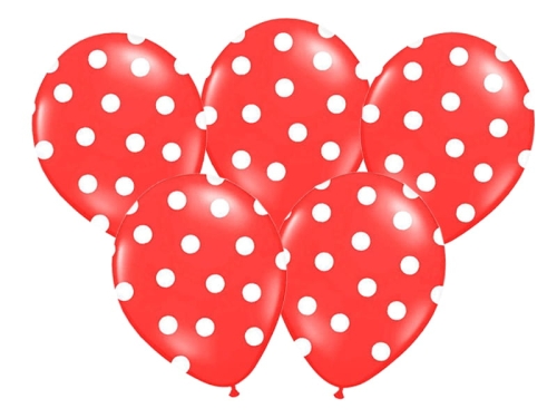 BALONY CZERWONE KROPKI BIAŁE 30cm 5szt