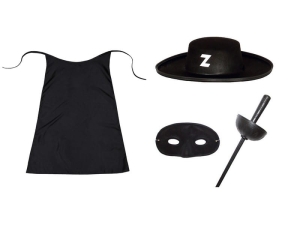 ZESTAW ZORRO CZARNY PELERYNA 55cm 4el