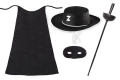 ZESTAW ZORRO CZARNY PELERYNA 90cm 4el