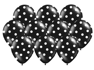 BALONY CZARNE KROPKI BIAŁE 30cm 10szt