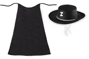 ZESTAW ZORRO CZARNY PELERYNA 90cm 2el