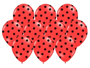 BALONY CZERWONE KROPKI CZARNE 30cm 10szt