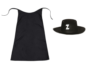 ZESTAW ZORRO CZARNY PELERYNA 75cm 2el