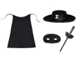 ZESTAW ZORRO CZARNY PELERYNA 75cm 4el