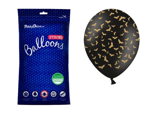 BALONY CZARNE NIETOPERZE ZŁOTE 30cm 50szt
