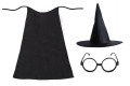 ZESTAW HARRY POTTER CZARNY PELERYNA 75cm 3el