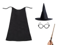 ZESTAW HARRY POTTER CZARNY PELERYNA 75cm 4el