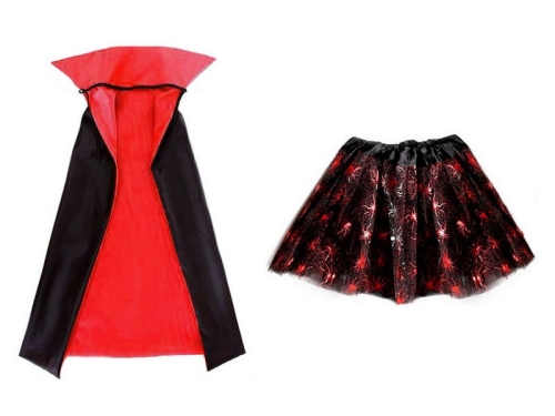 ZESTAW HALLOWEEN CZARNO-CZERWONY PELERYNA 70cm 2el