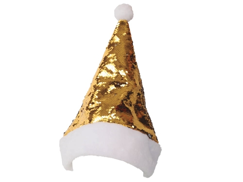 CZAPKA MIKOŁAJA CEKINY ZŁOTA 37cm