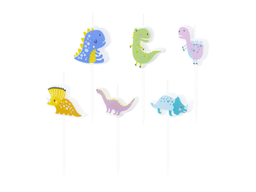 ŚWIECZKI NA PIKU DINOZAURY 6szt