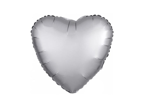BALON SERCE SATYNOWY SREBRNY 17'' 43cm