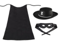 ZESTAW ZORRO CZARNY PELERYNA 90cm 3el