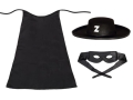 ZESTAW ZORRO CZARNY PELERYNA 90cm 3el