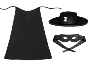 ZESTAW ZORRO CZARNY PELERYNA 75cm 3el