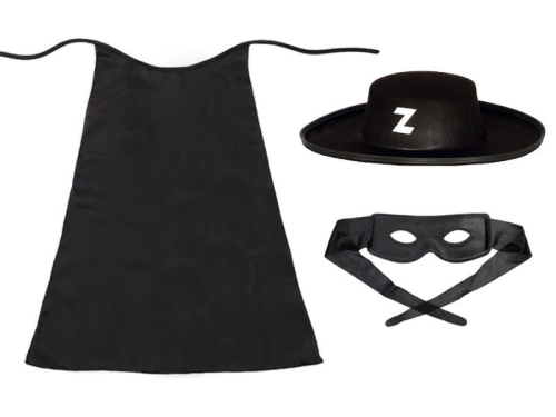 ZESTAW ZORRO CZARNY PELERYNA 75cm 3el