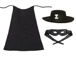 ZESTAW ZORRO CZARNY PELERYNA 90cm 3el
