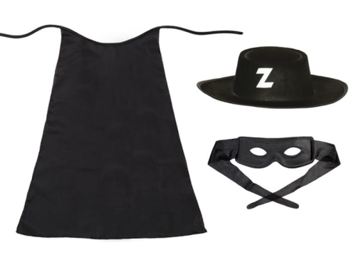 ZESTAW ZORRO CZARNY PELERYNA 55cm 3el
