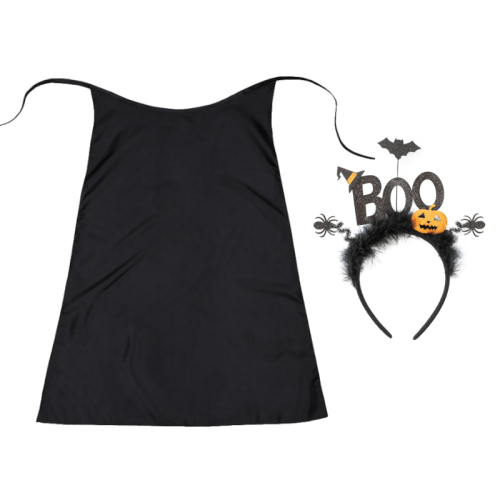 ZESTAW HALLOWEEN BOO CZARNY PELERYNA 55cm 2el