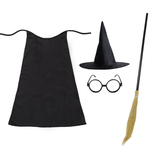 ZESTAW HARRY POTTER CZARNY PELERYNA 90cm 4el