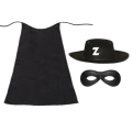 ZESTAW ZORRO CZARNY PELERYNA 75cm 3el