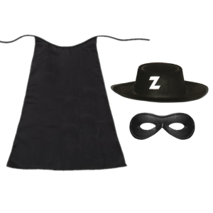 ZESTAW ZORRO CZARNY PELERYNA 75cm 3el