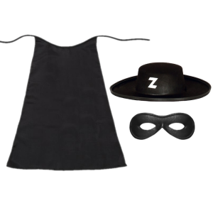 ZESTAW ZORRO CZARNY PELERYNA 55cm 3el