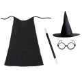 ZESTAW HARRY POTTER CZARNY PELERYNA 75cm 4el