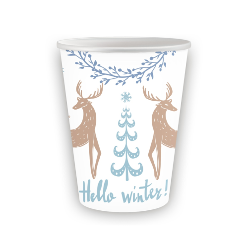 KUBECZKI PAPIEROWE HELLO WINTER RENIFERY BIAŁE 250ml 6szt