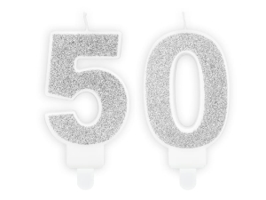 ZESTAW ŚWIECZKI 50 BROKAT SREBRNE 2szt