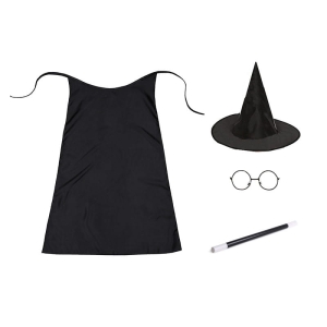 ZESTAW HARRY POTTER CZARNY PELERYNA 75cm 4el