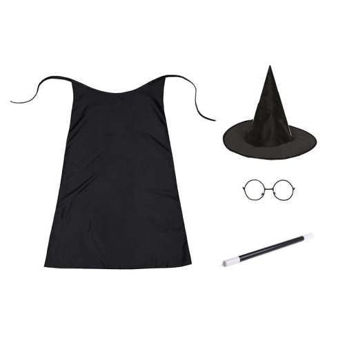 ZESTAW HARRY POTTER CZARNY PELERYNA 75cm 4el