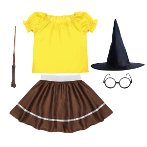 ZESTAW HUFFLEPUFF ŻÓŁTO-BRĄZOWY 116-128 5el