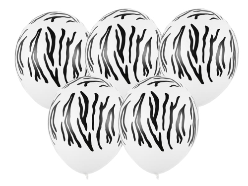 BALONY BIAŁE ZEBRA 30cm 5szt