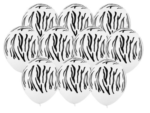 BALONY BIAŁE ZEBRA 30cm 10szt