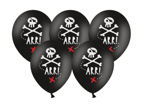 BALONY CZARNY CZASZKA PIRACKA 30cm 5szt