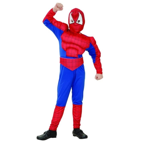 STRÓJ KOMBINEZON SPIDERMAN MIĘŚNIE CZERWONO-NIEBIESKI 130-140
