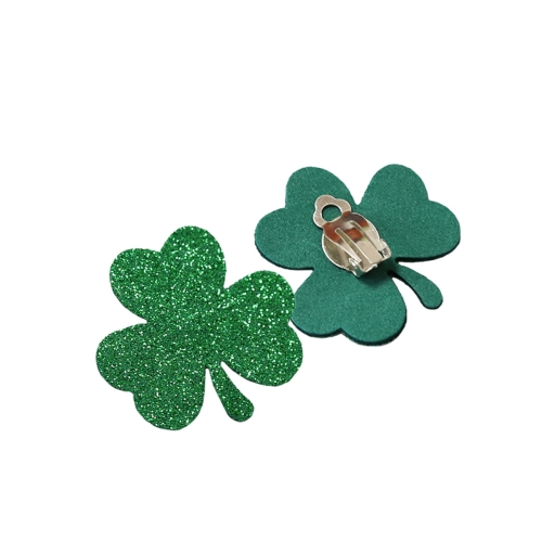 KLIPSY NA USZY KONICZYNKA TRÓJLISTNA PIANKA BROKAT ZIELONE 4x4cm 2szt