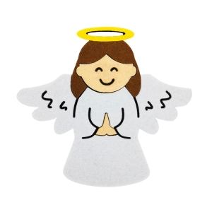 PANEL ANIOŁEK DZIEWCZYNKA BRUNETKA FILCOWY BIAŁO-BRĄZOWY 14x15,5cm