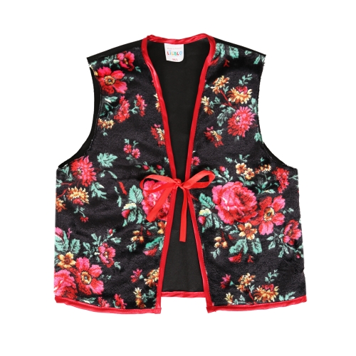 KAMIZELKA ŁOWICZANKA LUDOWA CZARNO-CZERWONA 116-140