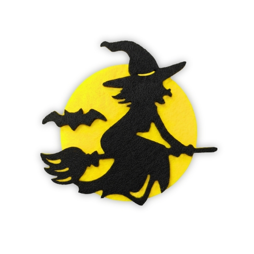EMBLEMAT WIEDŹMA NA TLE KSIĘŻYCA FILCOWY ŻÓŁTO-CZARNY 7,5x7cm